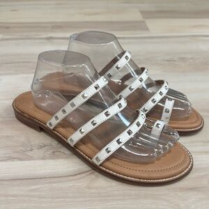 Crevo Polly Studded Leather Slide Sandals White Tan Women's Size 11 Boho Resort